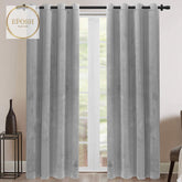 2 Pieces Plain Dyed Velvet Eyelet Curtains-Grey